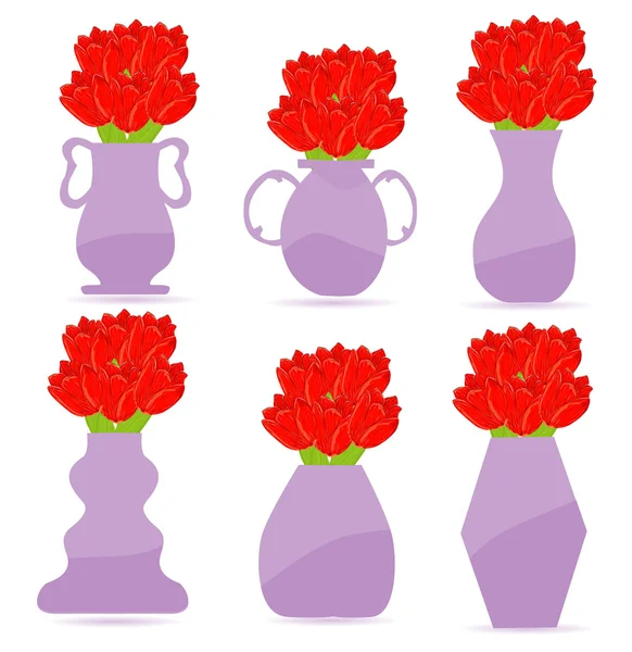 Conjunto de flor vaso vetor ilustração — Vetor de Stock