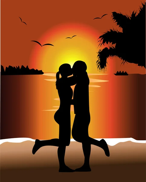 Coucher de soleil baiser — Image vectorielle
