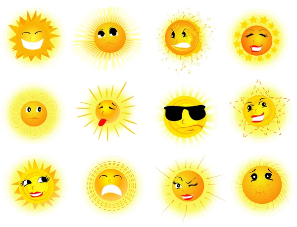 Slunce s mnoha výrazy — Stockový vektor