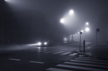 Foggy evening in the city clipart