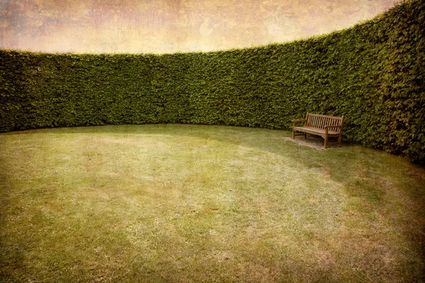 Živé ploty a lavička — Stock fotografie