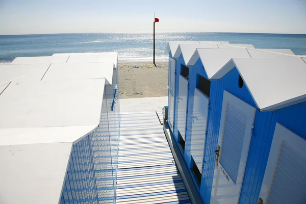 Blue beach huts — Stock Photo, Image