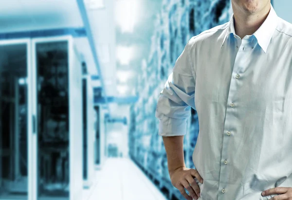 Server room with operating stuff — Stock Photo, Image