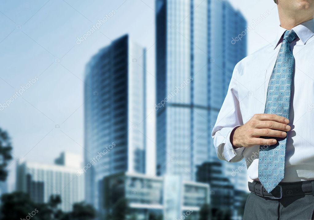 Office building and businessman