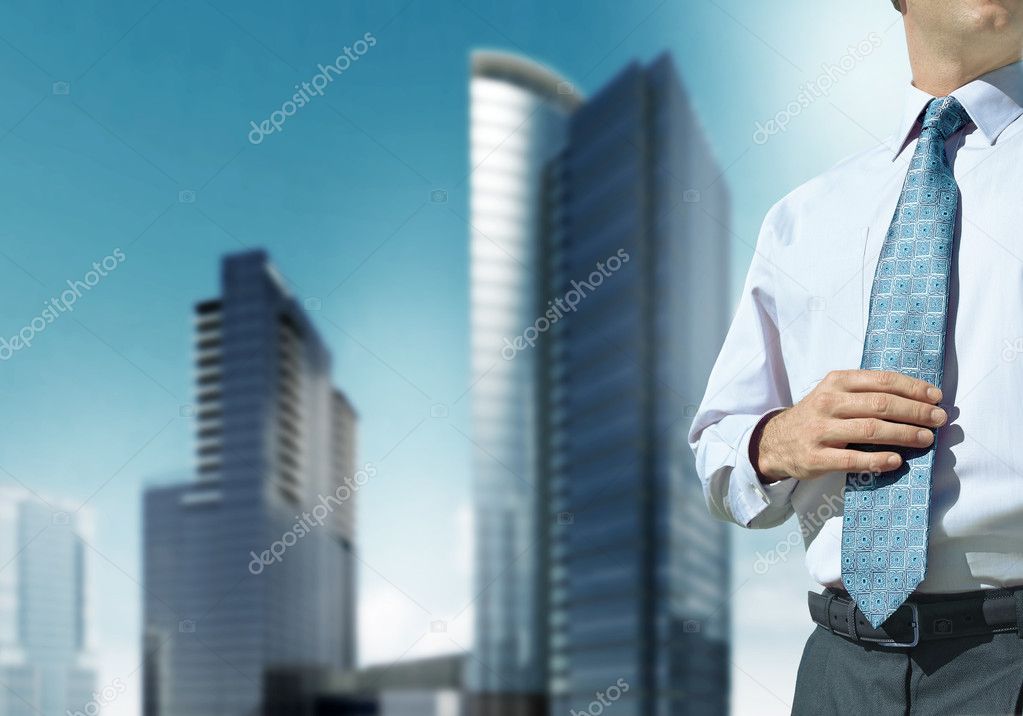 Office building and businessman