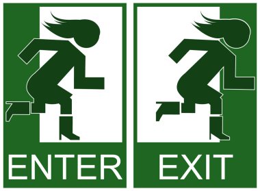 Green emergency exit and enter sign, icon and symbol clipart