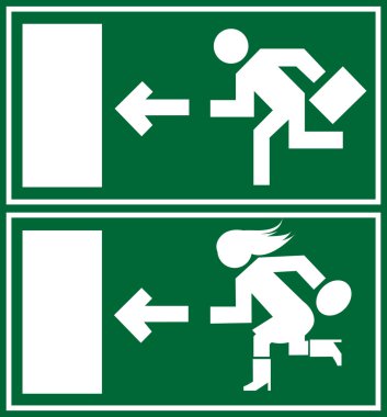 Green emergency exit sign, icon and symbol clipart