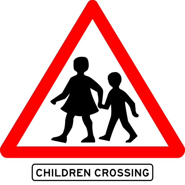 Barn passerar skolan varningstecken — Stock vektor