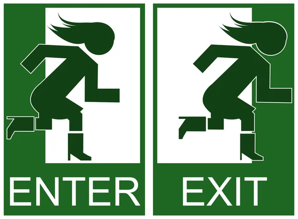 Gröna emergency exit och ange tecken, ikon och symbol — Stock vektor