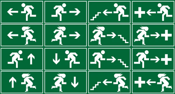 Σημάδι, εικόνα και σύμβολο σύνολο πράσινο έξοδος κινδύνου — Διανυσματικό Αρχείο