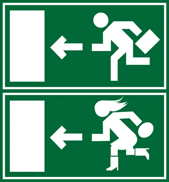 Sinal de saída de emergência verde, ícone e símbolo — Vetor de Stock