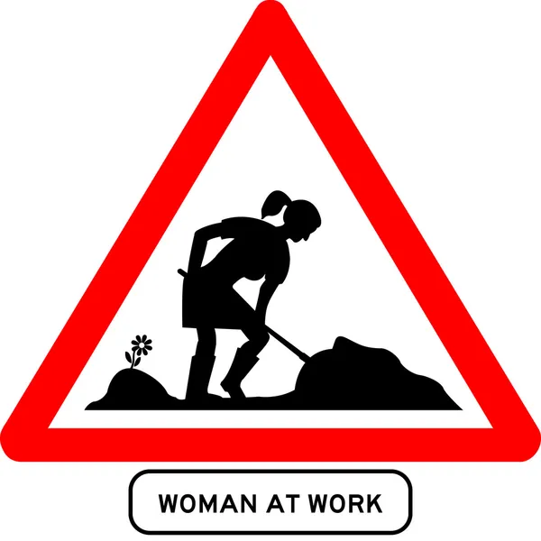 Vrouw aan het werk verkeersbord — Stockvector