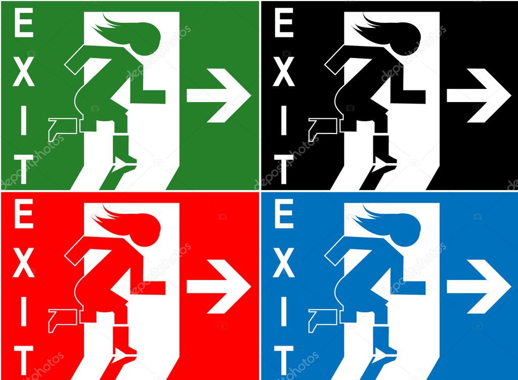 Colorful Emergency Exit Sign, Icon And Symbol — Stock Vector 