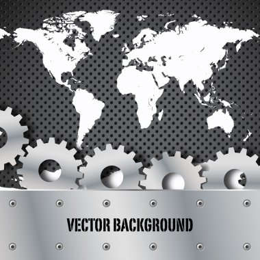 Metal plate and gears world map vector clipart