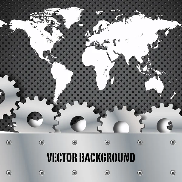 Metalen plaat en versnellingen wereld kaart vector — Stockvector