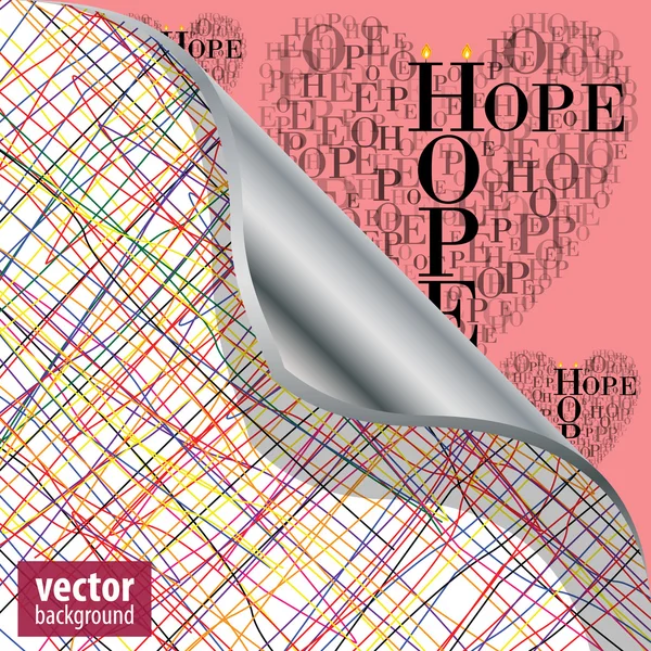 Pod turnback hearts vyrobené ze slov "naděje" — Stockový vektor