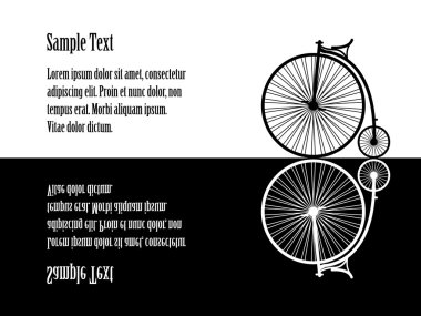 Illustration of velocipede (old bicycle), black and white, refl clipart