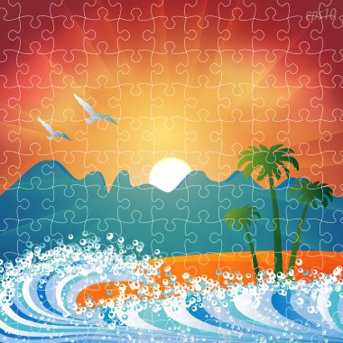 Summer holiday beach background vector puzzle jigsaw clipart