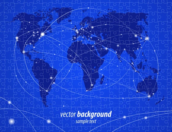 ベクトル イラスト夜旅行世界地図パズルのジグソー パズル — ストックベクタ