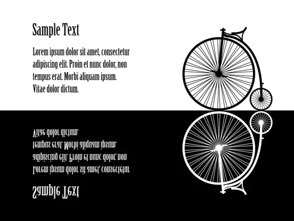 Ilustración de velocipede (bicicleta vieja), blanco y negro, refl — Vector de stock