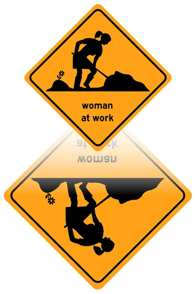 Woman at work traffic sign reflected — Stock Vector