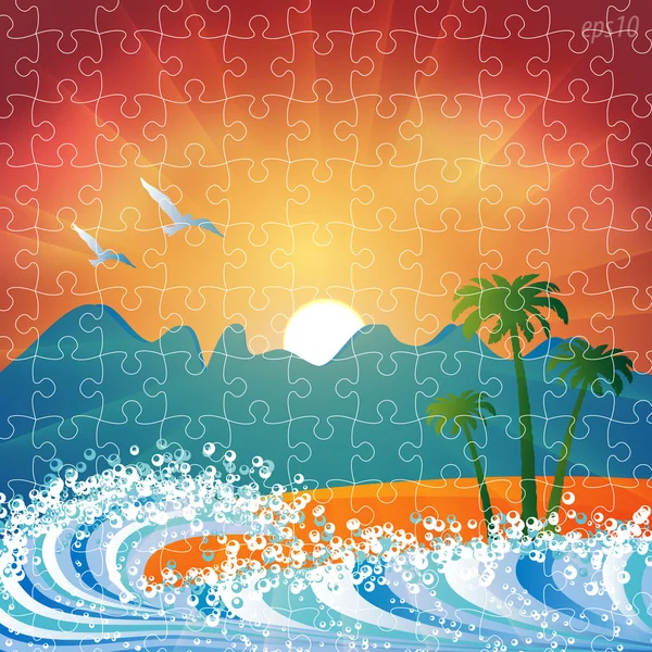 Zomervakantie strand achtergrond vector puzzel jigsaw — Stockvector