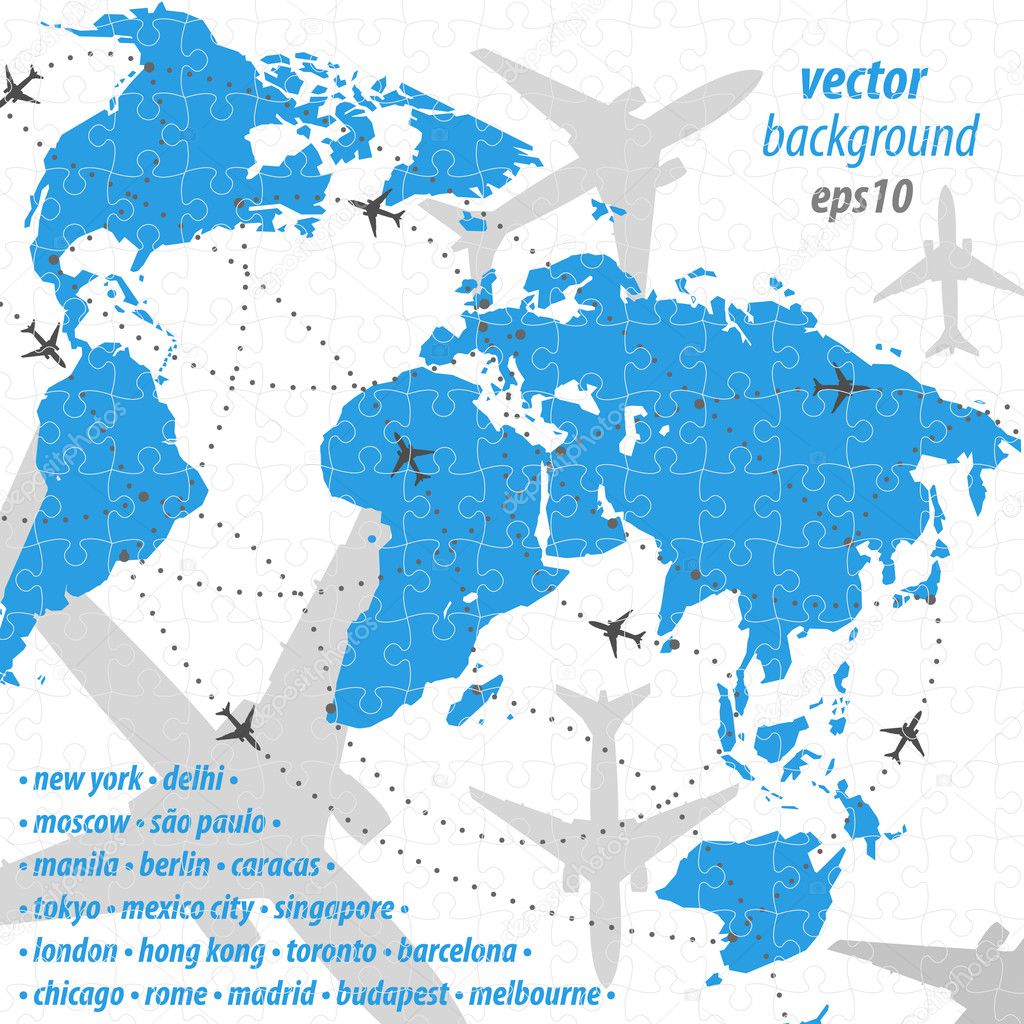 World map flight travel illustration puzzle jigsaw