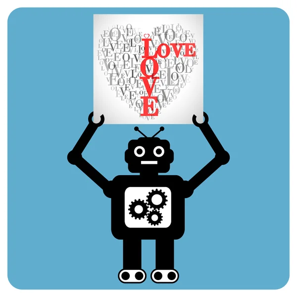 Σύγχρονα ρομπότ με καρδιά από τις λέξεις "αγάπη" — Διανυσματικό Αρχείο