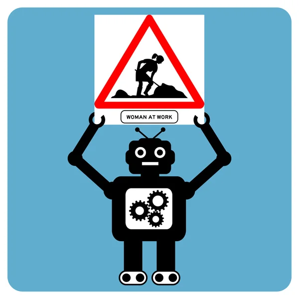 Trafik işareti "kadın iş yerinde modern robot" — Stok Vektör