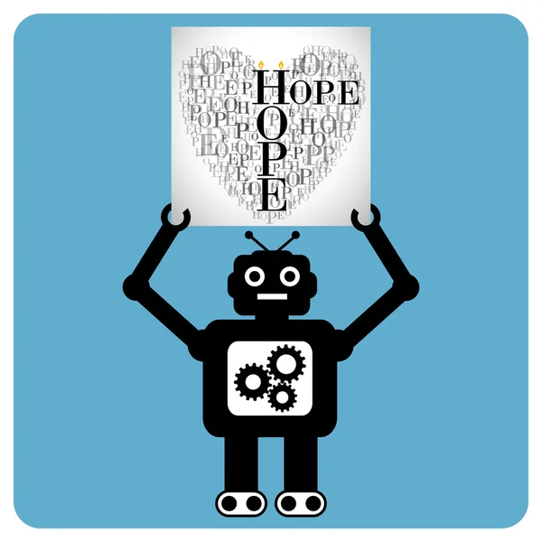 Σύγχρονη ρομπότ με μια καρδιά από τις λέξεις "ελπίδα" — Διανυσματικό Αρχείο