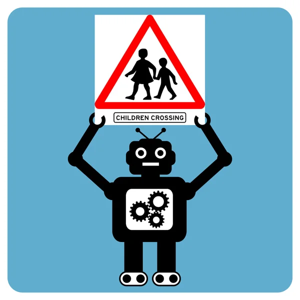 Robô moderno com sinal de trânsito "crianças cruzando " — Vetor de Stock