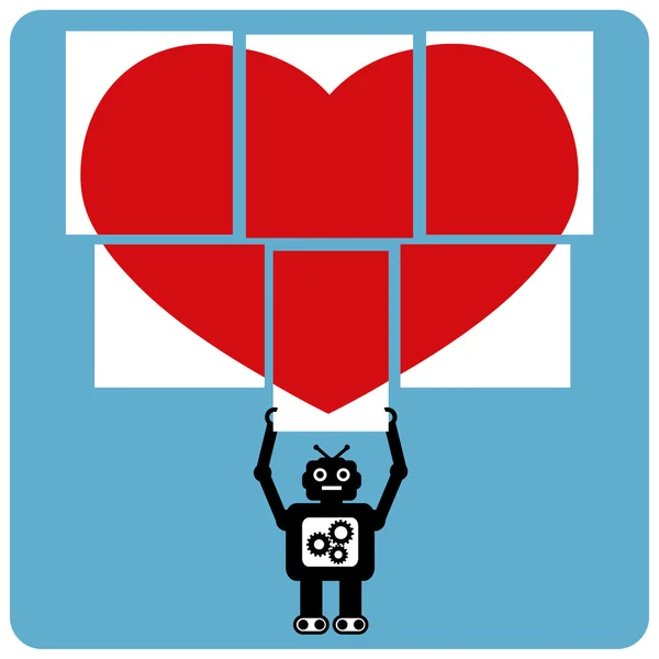 Moderne robot met jigsaw gelukkig hart — Stockvector