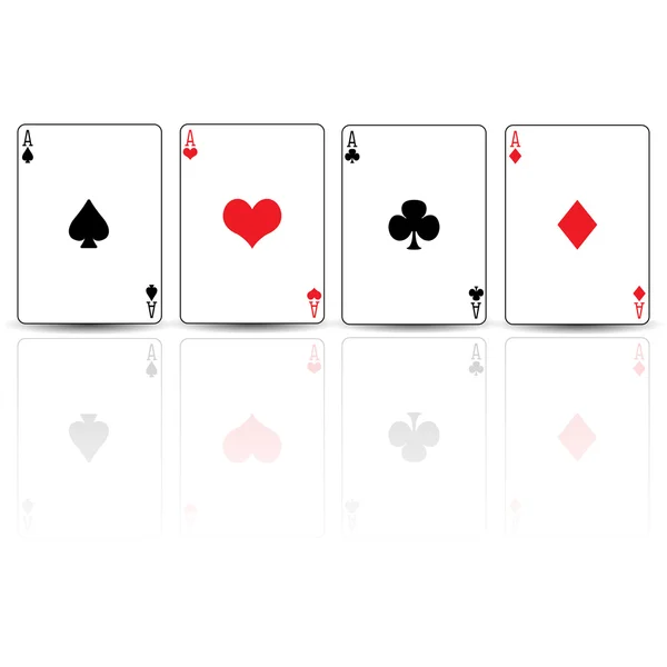 Πόκερ κάρτα μπαστούνι διαμάντια καρδιές κλαμπ ace αντανακλάται — Διανυσματικό Αρχείο