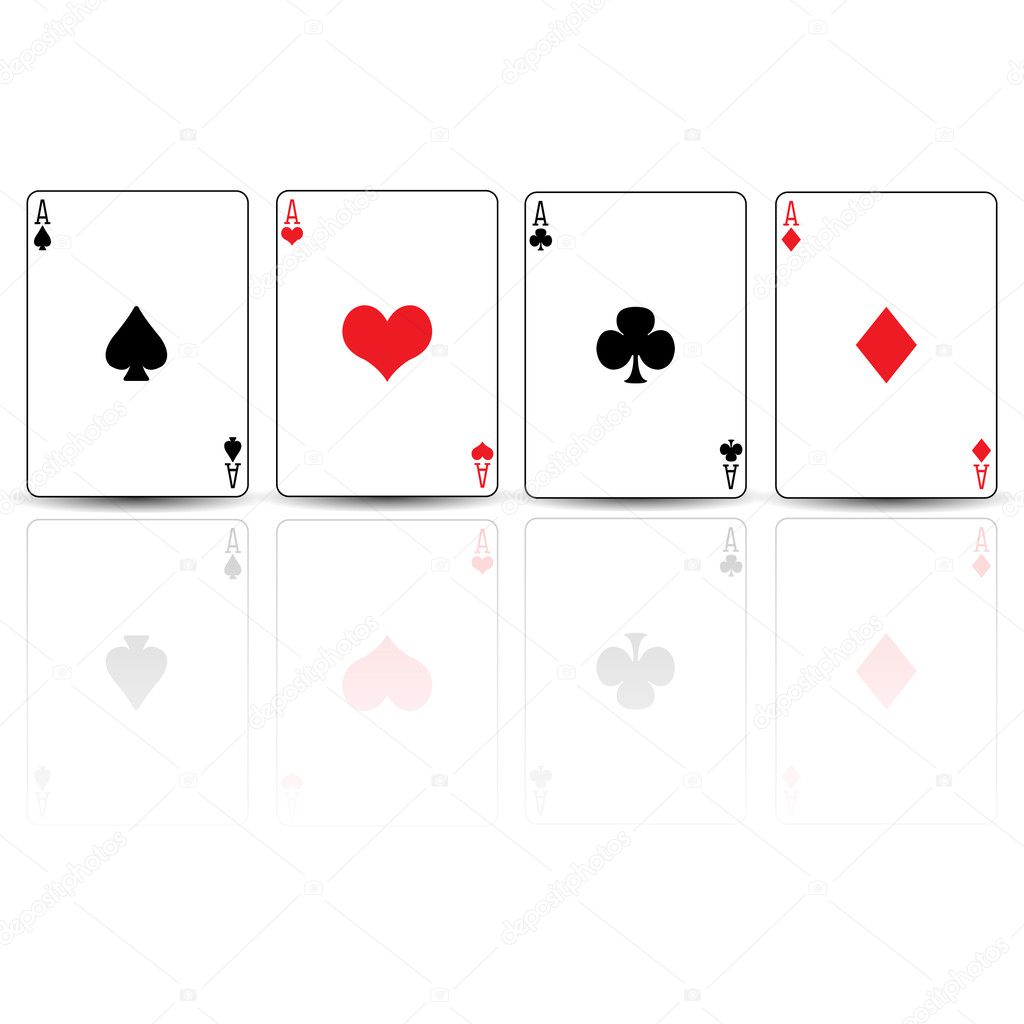 Poker card spades diamonds hearts clubs ace reflected