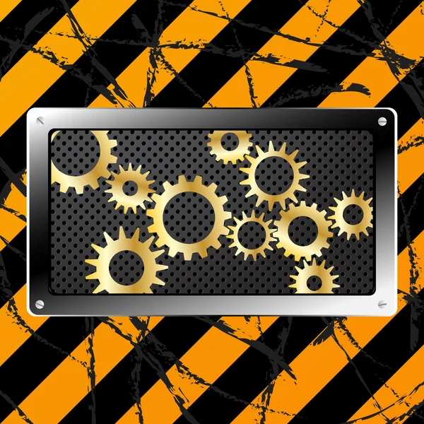 Metal plate and gears vector on dirty grunge — Stock Vector