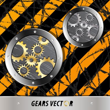 Metal plate and gears vector on dirty grunge clipart