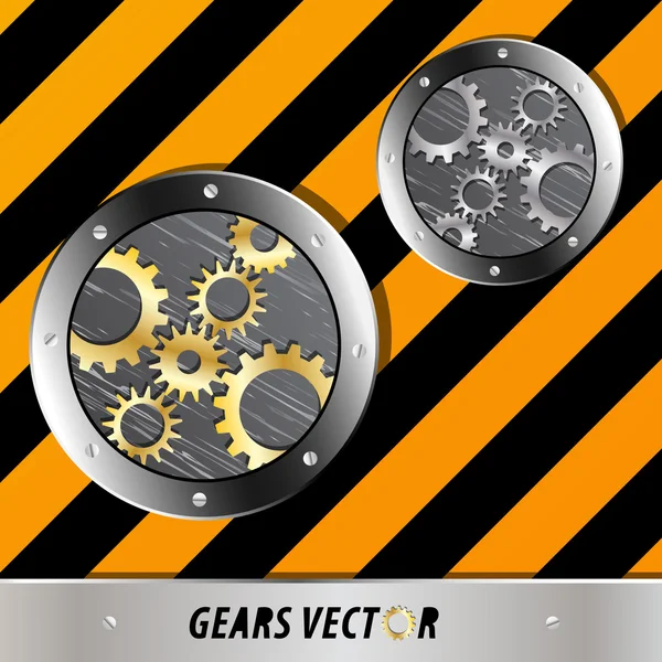 Metal plate and gears vector on grunge — Stock Vector