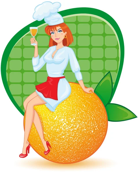 Девушка и апельсин — стоковый вектор