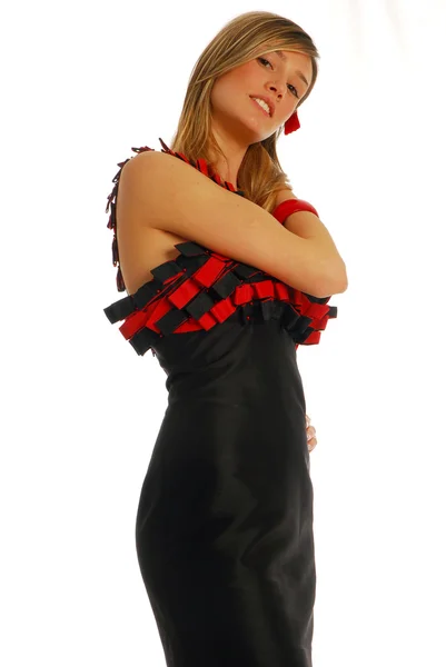 Modell i svart klänning 006 — Stockfoto