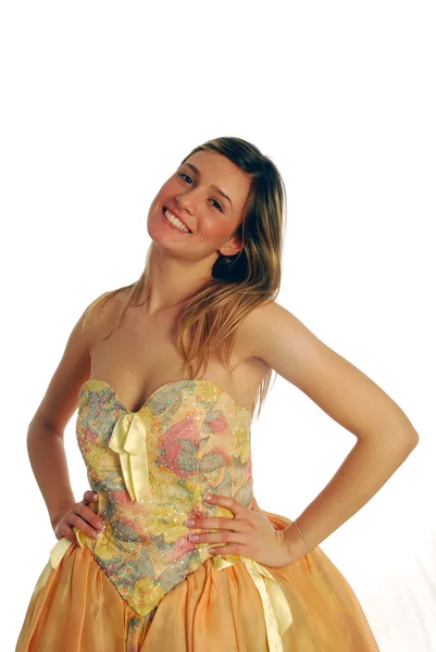 Modell mit gelbem Kleid 006 — Stockfoto