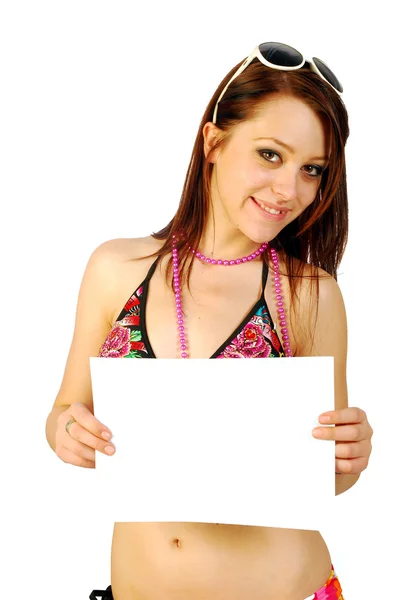 Schönes Mädchen posiert mit einer Botschaft für dich — Stockfoto