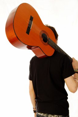 Guitar on his back and away clipart
