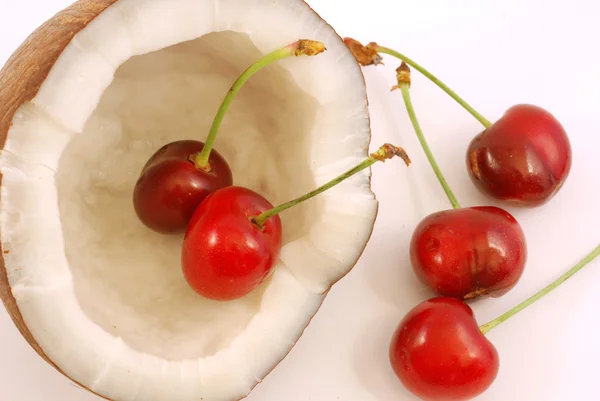 Heart of Cherry - Coconut and cherries — Stock Photo, Image