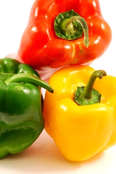 Trio of peppers - yellow, green, red — Zdjęcie stockowe