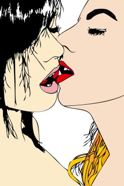 Kiss between two women clipart