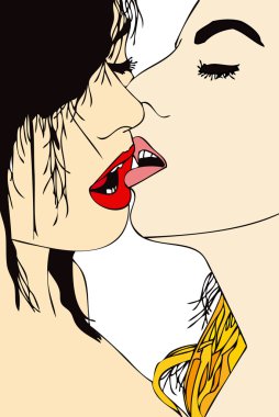 Kissing women clipart