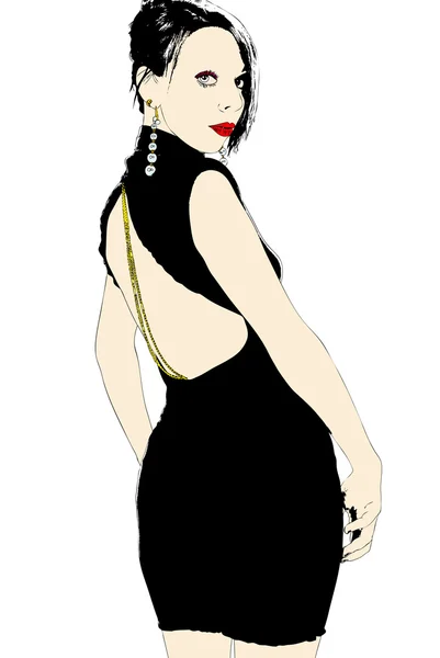 Elegante Frau im schwarzen Kleid — Stockfoto