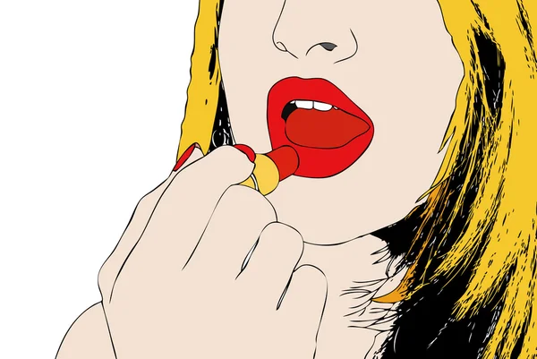 Femme avec rouge à lèvres — Photo
