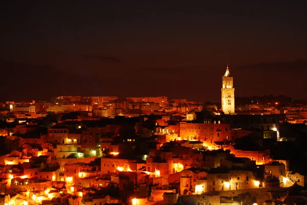 Die "Sassi der Matera" in der Nacht — Stockfoto