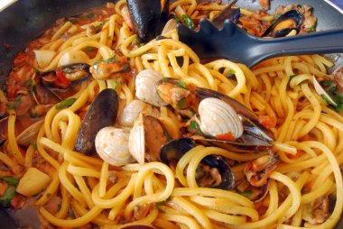 Egg noodles with seafood clipart